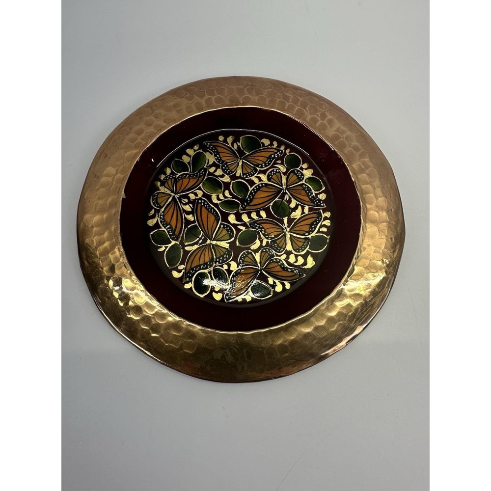 Cobre El Porton Mexico Hammered Copper Butterfly Wall Plate Handcrafted 7"